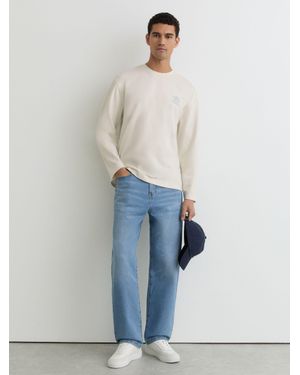 Reiss Monogram Butter-Print Long-Sleeve Relaxed T-Shirt - Blue