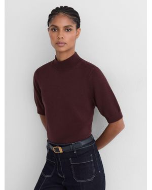 Reiss Cotton And Wool Funnel-Neck Knit Top - Purple