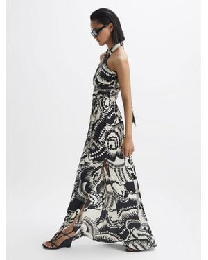 Reiss Printed Halter Neck Maxi Dress - White