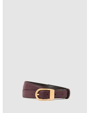 Reiss Hazel - Burgundy Leather Curved-buckle Belt, L (us 12-14) - White