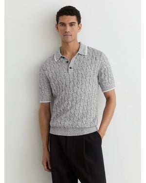 Reiss Cotton Cable-Knit Polo Shirt - Grey