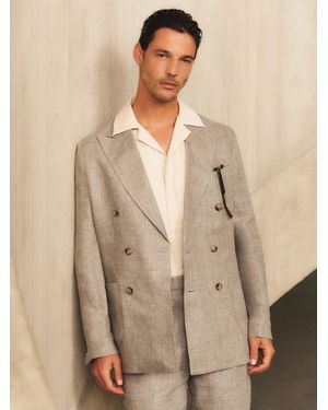 Reiss Tailored Fit Linen Double-Breasted Suit Blazer - Grey