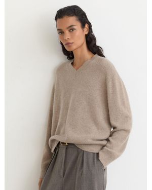 Reiss Cashmere V-Neck Jumper - Natural