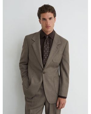 Reiss Terrain Classic Fit Wool-Blend Twill Single-Breasted Suit Blazer Relaxed-Fit - Brown