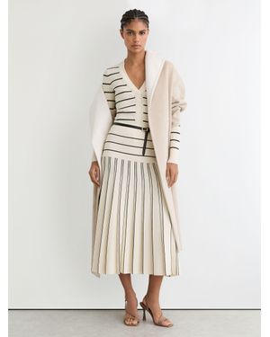 Reiss Knitted Stripe Pleated Midi Skirt - Natural
