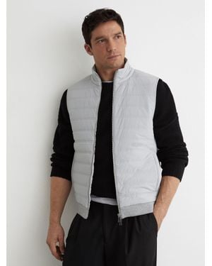 Reiss Funnel-Neck Quilted Knit Gilet - Grey