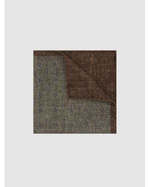 Reiss Corrado - Dark Sage Green Silk Diamond Medallion-print Pocket Square, One - Natural
