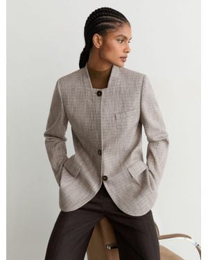 Reiss Wool-Blend Collarless Blazer - Natural