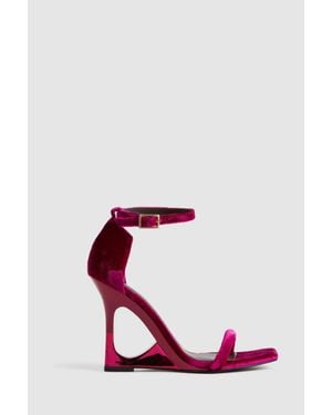 Reiss Velvet Strappy Wedge Heels - Red