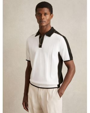 Reiss Optic & Colour-Block Knit Polo Shirt - Natural