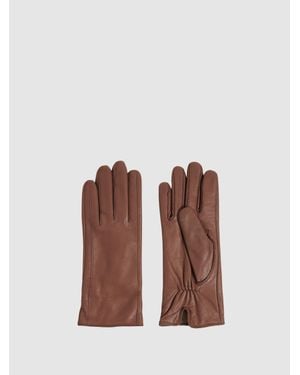Reiss Giselle Gloves Leather Ruched, Size: M & L - Brown