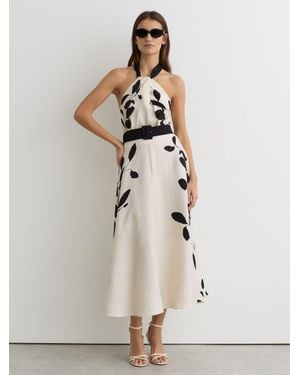 Reiss Jacquard Printed Halterneck Midi Dress - Natural