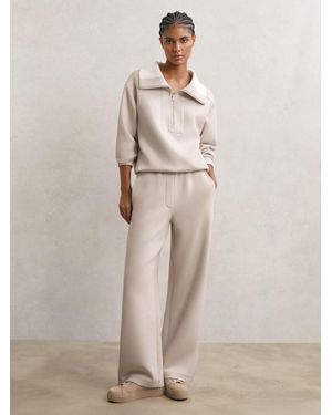 Reiss Laney - Stone Neutral Wide-leg Interlock Drawstring Joggers, Xs - Natural