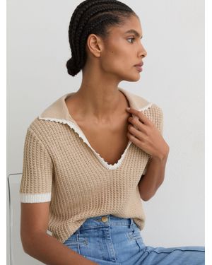 Reiss Neutral & Cotton-Linen Textured-Knit Top - Natural