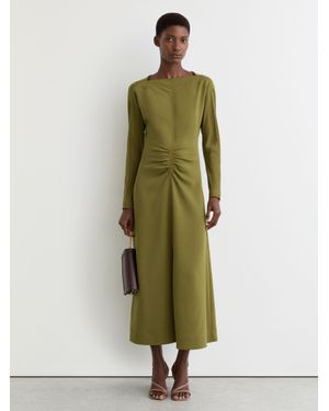 Reiss Ruched Long-Sleeve Midi Dress - Green