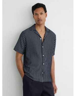 Reiss Textured Stripe Cuban-Collar Shirt - Blue