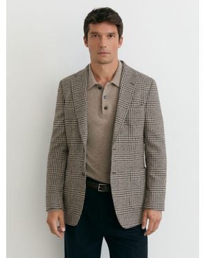 Reiss Wool-Blend Houndstooth Single-Breasted Blazer Classic-Fit - Brown