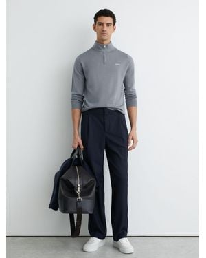 Reiss Osborne - Steel Blue Wool Half-zip Logo Jumper, Xl - Grey