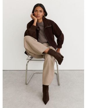 Reiss Leather Pointed-Toe Low-Heel Ankle Boots - Brown