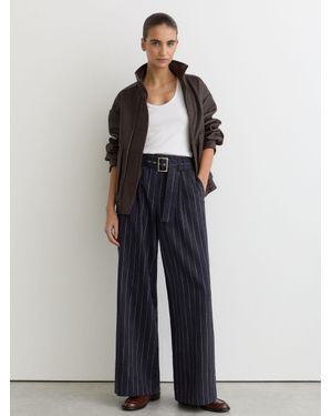 Reiss Rae Petite Pinstripe Belted Wide-Leg Trousers - Blue