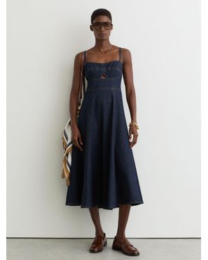 Reiss Denim Fit-And-Flare Midi Dress - Blue