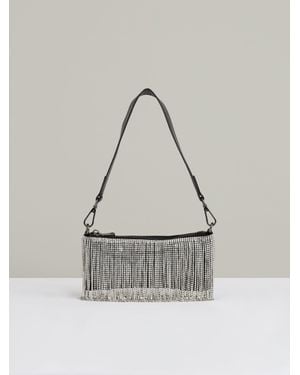 Reiss Francesca - Silver Satin Crystal Fringe Mini Shoulder Bag, One - White