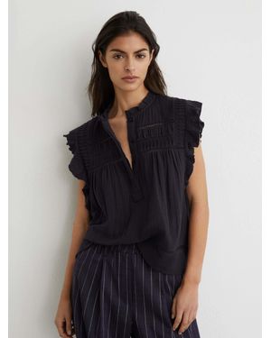 Reiss Florie - Navy Cotton Cheesecloth Sleeveless Top, Us 4 - Blue