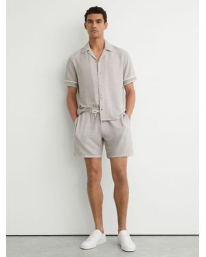 Reiss Textured Stripe Drawstring Shorts - Natural