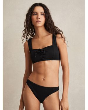 Reiss Ribbed Lace-Up Bikini Top - Black