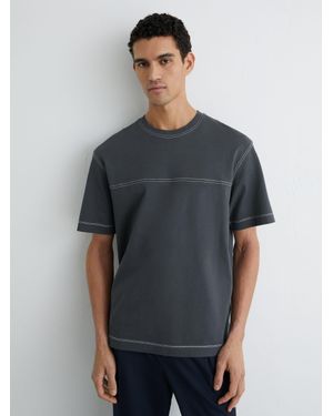 Reiss Cotton Contrast-Stitch Oversize T-Shirt - Grey
