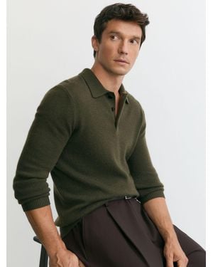 Reiss Cashmere Half-Button Polo Shirt - Green