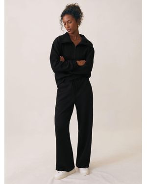 Reiss Laney - Black Premium Interlock Wide-leg Joggers, Xs Regular (uk 4-6)