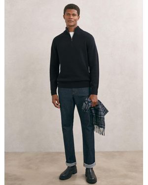 Reiss Charming - Navy Wool And Cashmere Half-zip Jumper, Xl - Blue