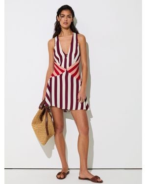 Reiss Burgundy & Off Stripe-Print Sleeveless Mini Dress - Red