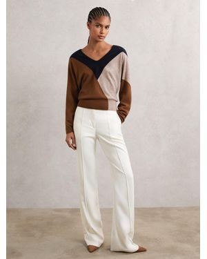 Reiss Toffee & & Neutral Wool-Blend Colourblock Knit Jumper With Cashmere - White