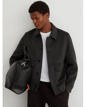 Reiss Deluca - Charcoal Grey Wool-blend Flap-pocket Bomber Jacket, S - Black
