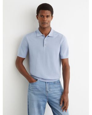 Reiss Merino Wool Short-Sleeve Polo Shirt - Blue