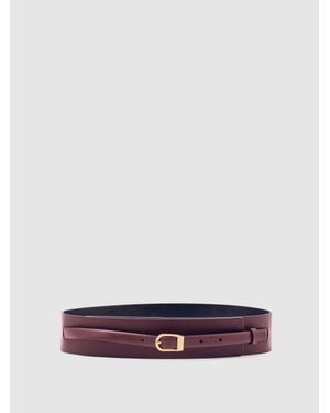 Reiss Leather Double-Strap Corset Waist Belt - Purple