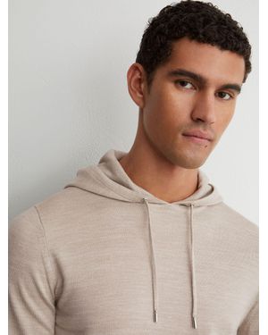 Reiss Holland - Stone Mouline Merino Wool Drawstring Hoodie, Xxl - Natural