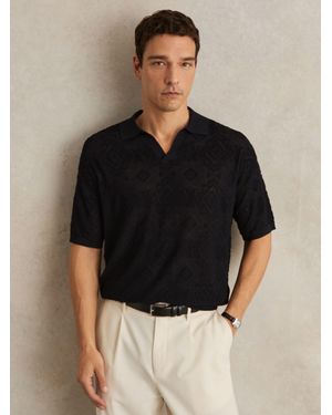 Reiss Jacquard Loop-Stitch Polo Shirt - Black