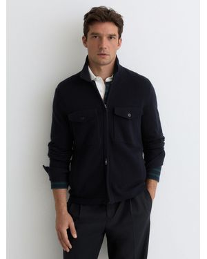 Reiss Dunstall - Navy Wool Knitted Zip-through Overshirt, M - Blue