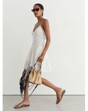 Reiss Cotton-Blend Lace-Trim Flippy Dress - White
