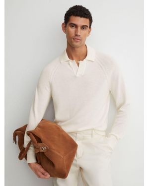 Reiss Cotton Open-Collar Polo Jumper - White
