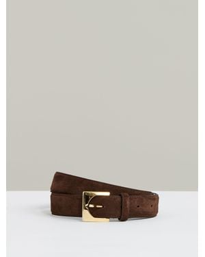 Reiss Suede Square Buckle Belt - Brown