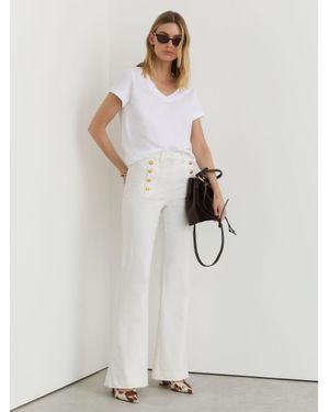 Reiss Athena Button-Detail High-Rise Flared Jeans - White