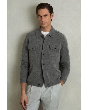 Reiss Wool Button Through Knitted Jacket - Grey