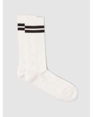 Reiss Cotton-Blend Ribbed Stripe-Detail Socks, S & M - Natural