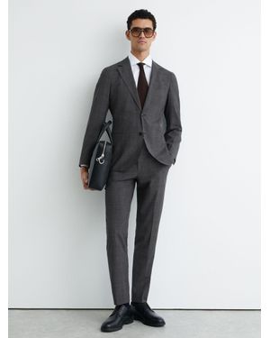 Reiss Tailored Fit Wool-Blend Single-Breasted Check Blazer - Grey