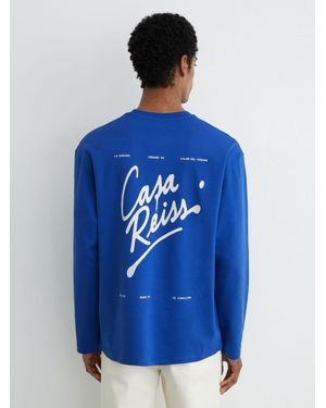 Reiss Palma - Bright Blue Cotton Logo Long-sleeve Relaxed T-shirt, Xxl