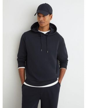 Reiss Sueded Interlock Jersey Hoodie - Blue